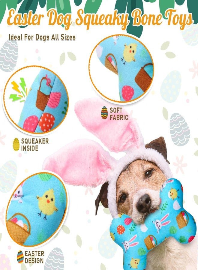 SilTriangle 12 Pack Easter Dog Toys Squeaky Bone Plush Durable Cute Interactive Dog Stuffed Chew Toys with Egg Bunny Pattern for Playing Training Teeth Cleaning - Image 3